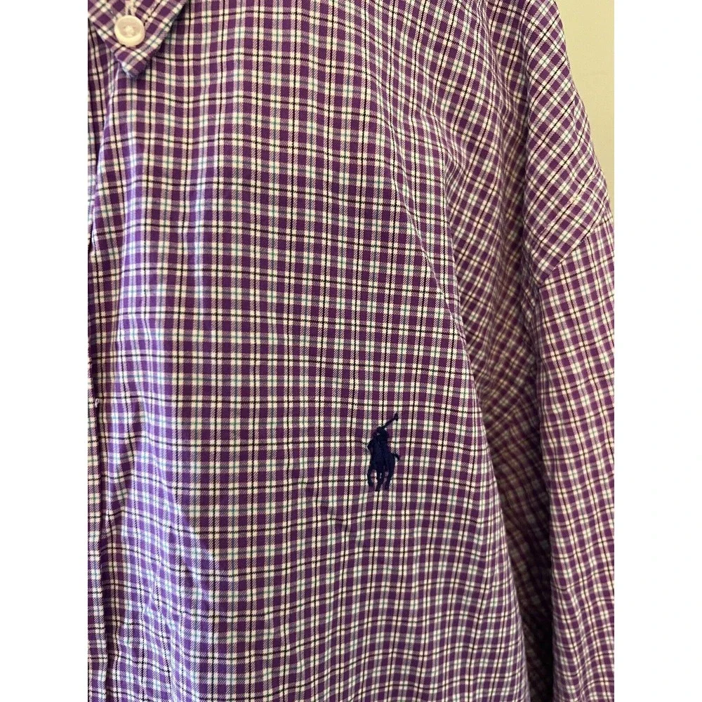 Ralph Lauren Polo‎ PerformanceLong Sleeve Purple White Check Shirt size XL/TG